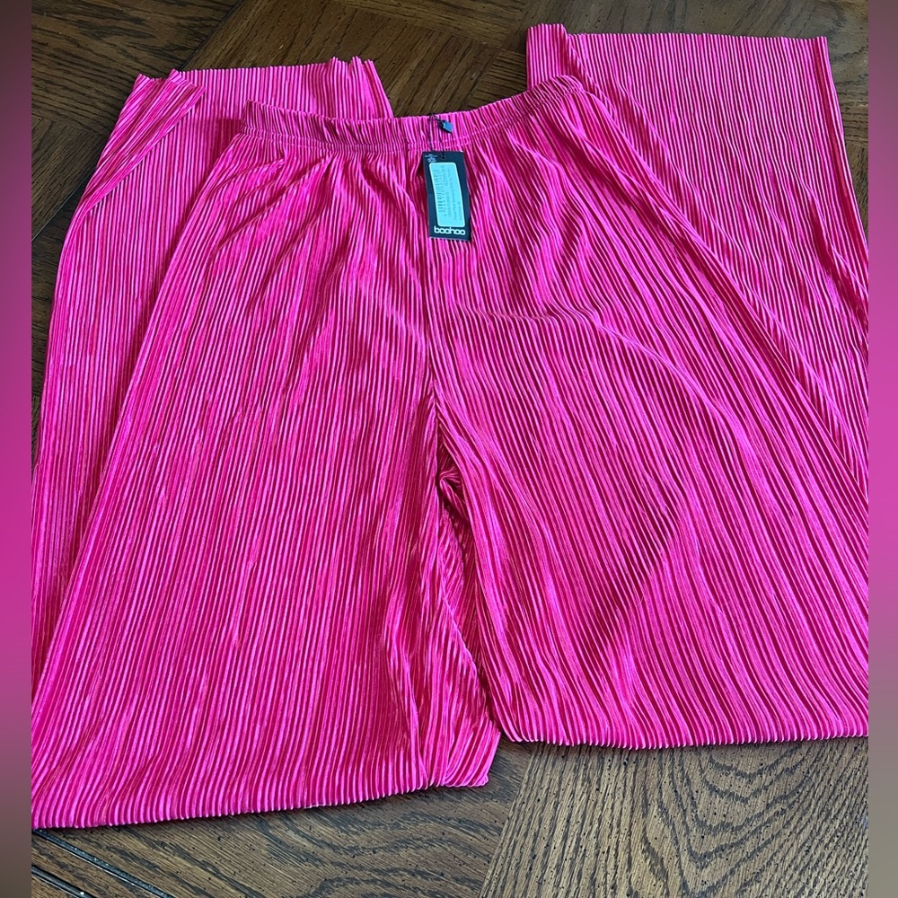 Plisse wide leg trousers